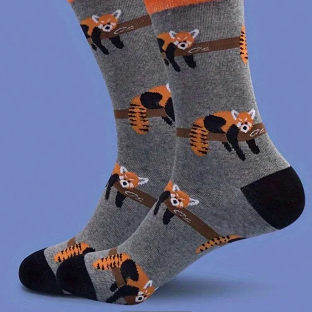 Black gray orange raccoon in tree Womens crew socks activewear autumn gift cute